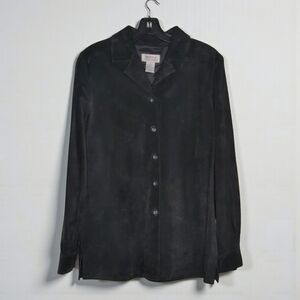 Style & Co. Collection Black Suede Shirt Jacket Modern Vintage Y2K Size M